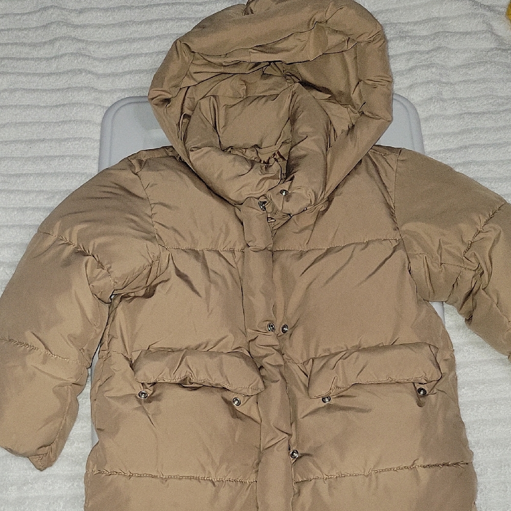 Tan Puffer Jacket with Hood